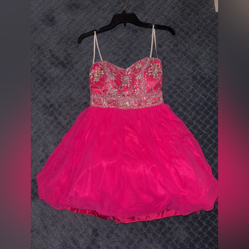 Hot Pink Short Rhinestone Prom Dance Dress